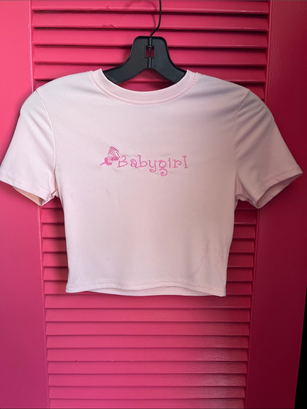 Baby Girl Pink Ribbed Crop Tee - Women’s Shirt
